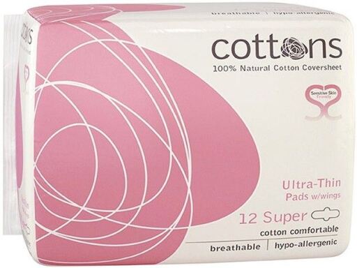 Super Ultrafine Compress W/Wings 100% Cotton 12 Units